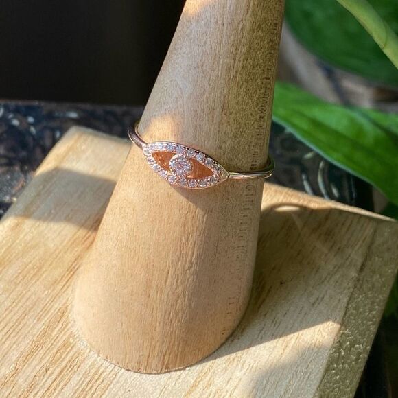Evil Eye Rose Gold CZ Sterling Silver Ring - Picture 2 of 3